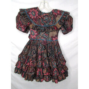 Pazazz Paisley Pageant Dress Girls Size 5 Full Circle Tiered Ruffles USA Made